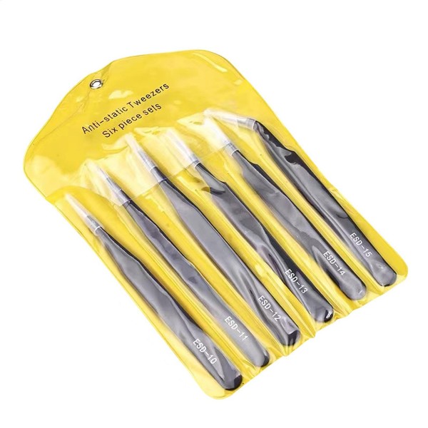Precision Tweezers Set,Stainless Steel Tweezer Kit Anti-static Tweezer Set -