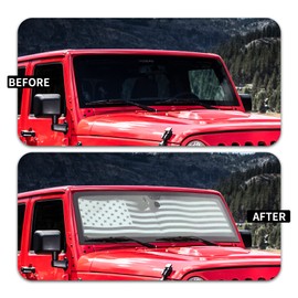 SQQP Windshield Sun Shade Compatible with 1997-2018 Jeep Wrangler TJ JK JKU, Flag Auto Front Window Shade Foldable Sun Visor