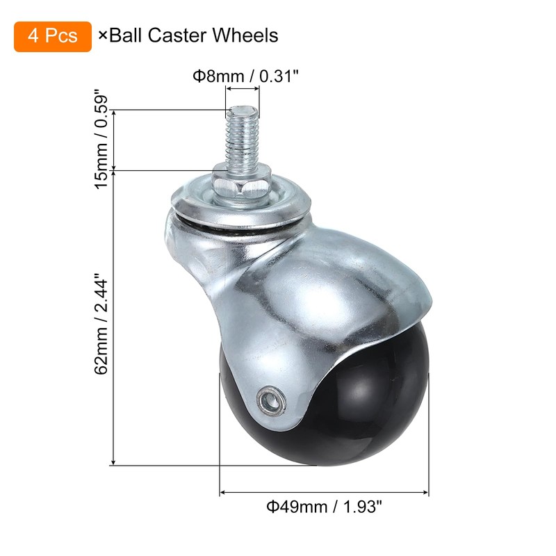 uxcell 2 Inch Ball Caster Wheels, 4pcs Threaded Stem Caster