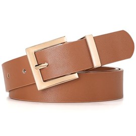 XZQTIVE Women's Leather Belts for Jeans Pants Fashion Ladies Belt with Gold Silver Buckle Black Belt for Women, 03 Gold Brown, XXL Fit Pant 47-51in