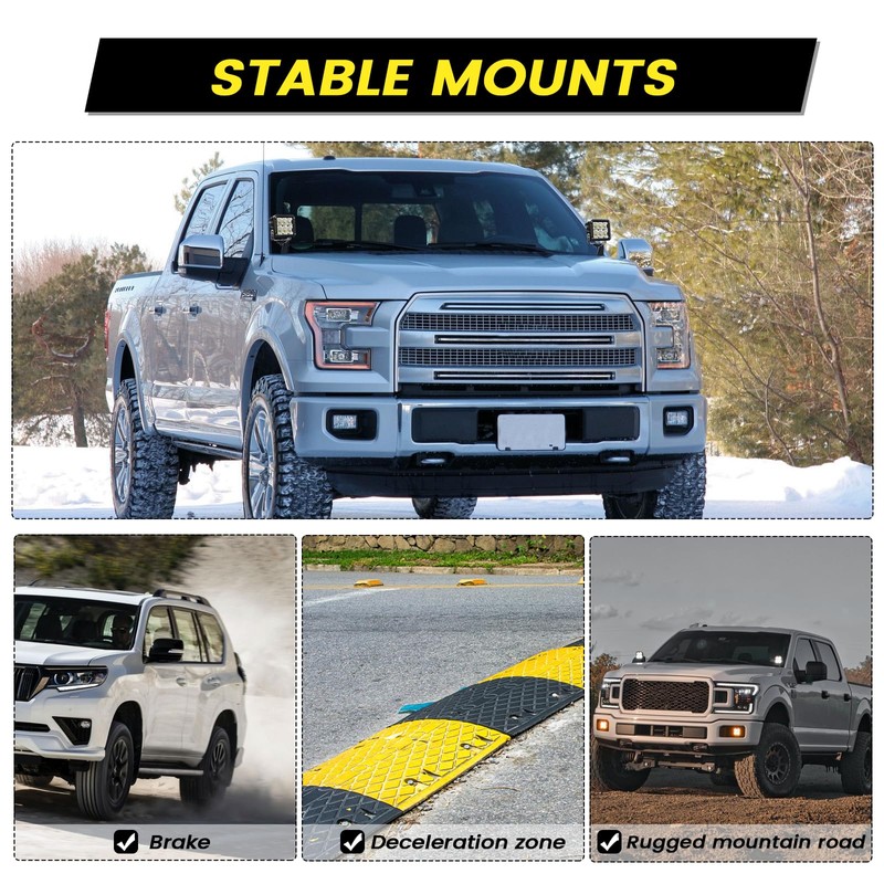 KANGIKX F150 Front A-Pillar Hood Hinges LED Work/Cube Light Mount