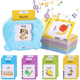 SULOLI Talking Flash Cards, German Angel Card Learning Machine with 112 Sheets, 224 Words, Double-Sided Cards for 2-6 Years Old Baby Children (Blue)