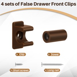 Juexica 8 Pairs False Cabinet Front Clip False Drawer Front Clips Sink Tip out Snap with Screws and Screwdrivers for Hardware Replacements(Brown)