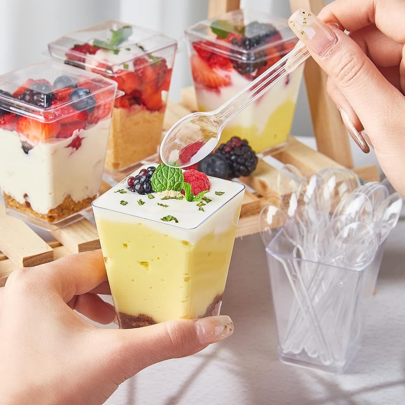55 Tazas de Postre Cuadradas Con Cucharas Tazas Cuadradas de