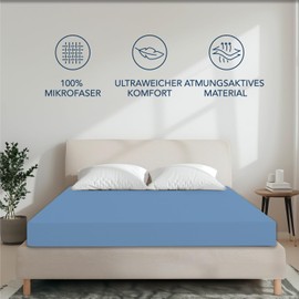 Dreamzie - Fitted Sheet 140 x 190/200 cm - Microfibre Oeko TEX Certified - 100% Polyester - Bed Linen 140 x 190/200 cm - Coelin Blue