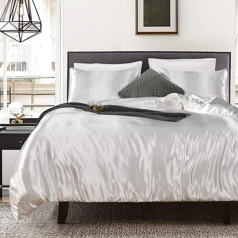 Fashion White Duvet Cover Set Double Size Silk Like Satin