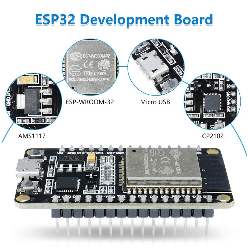 6-Pack ESP-WROOM-32 Development Board,Aideepen 30PIN ESP32S ESP-WROOM-32 Board 2.4GHz Dual-Core