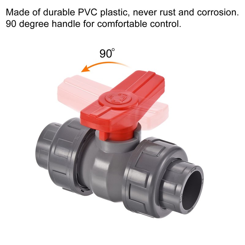 PATIKIL 25mm ID Double Union Ball Valve, 3 Pack PVC