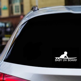 H-TRADINGS Baby On Board Surf White 6 Inches Approx Cars Walls Helmets Toolbox Laptop Die-Cut Vinyl Stickers Decals Vans SUV Trucks Windows Bumper
