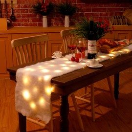 Christmas Snow Blanket with 2 Pcs LED Light Christmas Table Blanket Fake Snow Table Runner White Non Woven Fabric Snow Blanket Xmas Table Blanket for Christmas Village Table Decor (13 x 90 Inch)