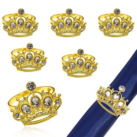 Davifina Crown Napkin Rings Gold Diamond Royal Diadem Napkin Holder Set of 6 Wedding Western Tiara Napkin Buckle for Bridal Baby Shower Engagement Birthday Garden Party Family Festival Table Decor