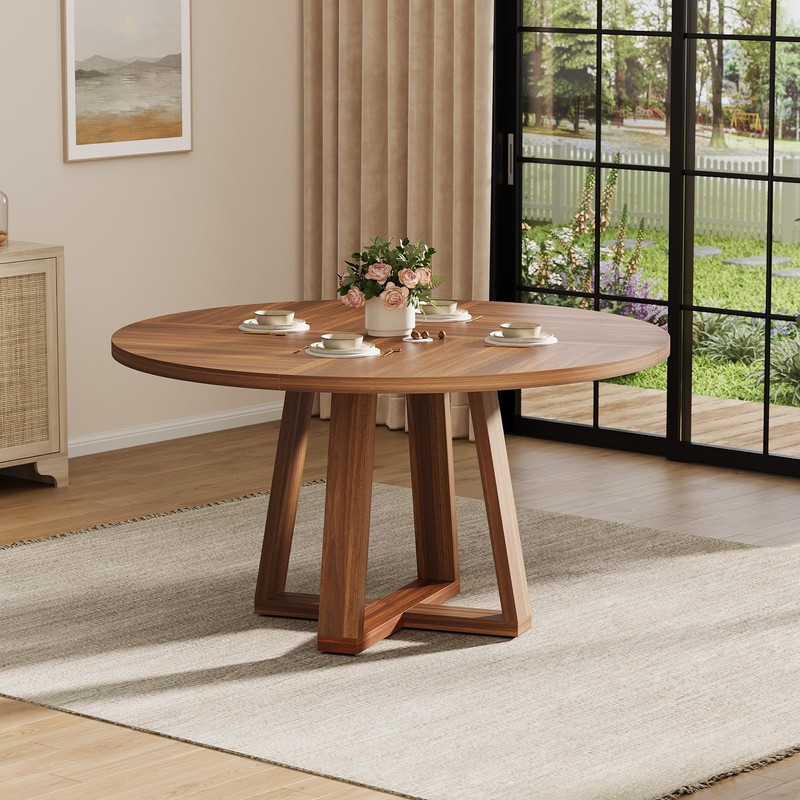 IDEALHOUSE Round Dining Table for 4-6 People, 47 Inch Wooden