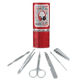 Headphones Music Terms Words Collage Stainless Steel Manicure Pedicure Grooming Beauty Care Travel Kit