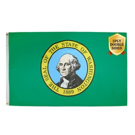 Deshioki Double Sided Washington State Flag 3 Ply Polyester WA State Flags,Brass Grommets,Double Stitched Edge and Vivid Color for Outdoor Indoor Décor (Washington-State)