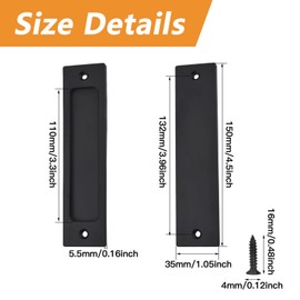 MOROBOR 2pcs Rectangular Recessed Sliding Door Pulls Matte Black Flush Pulls Aluminum Alloy Closet Door Pulls with Barn Sliding Door Mounting Screws