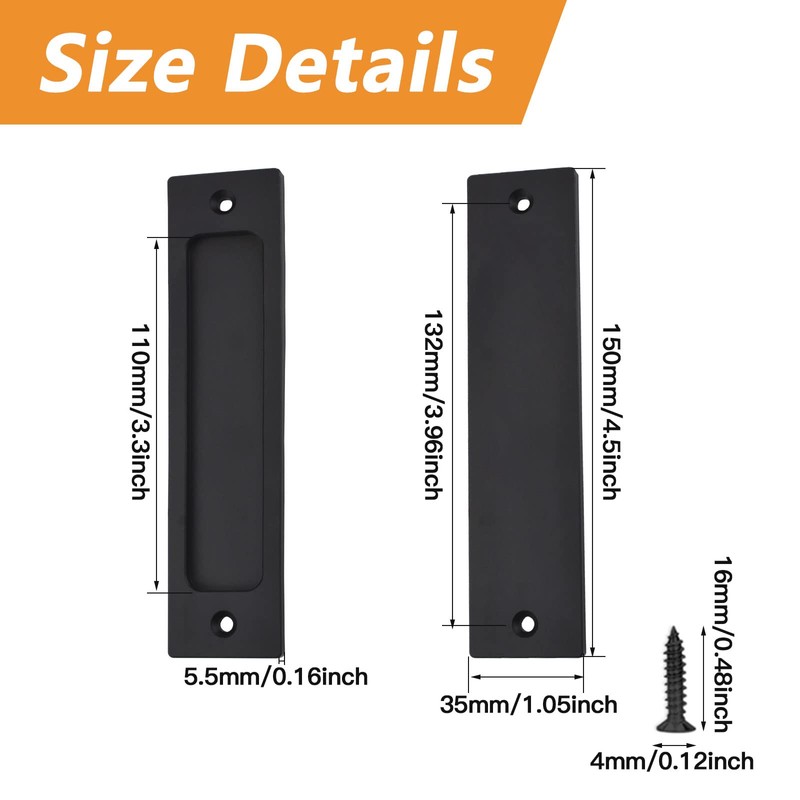 MOROBOR 2pcs Rectangular Recessed Sliding Door Pulls Matte Black Flush