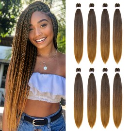 8 Pack Ombre Braiding Hair Pre Stretched - 26" 100G/Pack Premium Pre Stretched Braiding Hair Extensions, Professional Itch Free Hot Water Setting Perm Yaki Texture Prestretched Hair(1B3027)