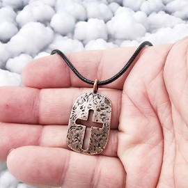 Forgiven Jewelry Cross Hammered Tag Antique Copper Finish Pendant (g2h-c) Black Cord Necklace