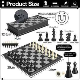 Magnetic Chess Set,Chess Board Set Game,Magnetic Travel Chess Piece Set Portable Folding Chess,25x25cm Board Games Traditional Strategy Game Gift for Kids Children Adults Family Gathering Travel Party