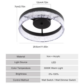 Jaycomey Modern LED Ceiling Light Fixture, 11.65" Black Flush Mount Kitchen Lighting with Clear Seeded Acrylic Lampshade,Round Ceiling Lamp Lights for Porch Foyer Hallway