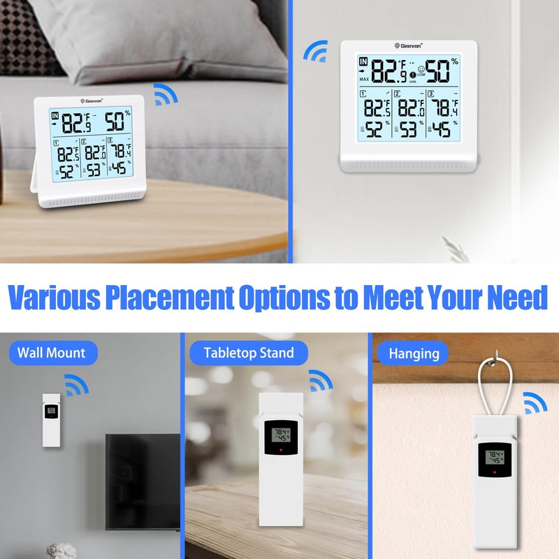 Geevon Indoor Outdoor Thermometer Wireless with 3 Remote Sensors, Digital