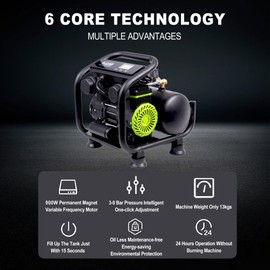 MZB Ultra Quiet Air Compressor 110V/60Hz MAX 115PSI Steel Tanks Oil-Free 70dB Noise Level Air Compressor with Wheels for Spray Painting, Auto Repair, Carpentry Decoration (1.6 Gallon)