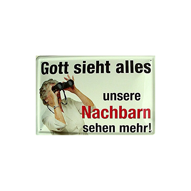 Gott sieht alles die Nachbarn mehr Blechschild Gewölbt Neu 20x30cm