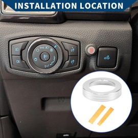 Hihaha Headlight Control Switch Knob Cover Ring for Ford F150 2015-2020 / Interior Decal Trim/Stylish Aluminum Alloy / 1 Pcs Silver Tone