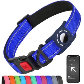 Erbine Airtag Dog Collar with AirTag Holder for Medium Dogs, Reflective, Soft Padded & Safety Locking Buckle, Nylon Pet Collars Adjustable for All Breeds, NavyBlue,M
