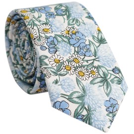 BELLUNO Corbata delgada floral para hombre, corbata de flores estampada para bodas, padrinos de boda, misiones, bailes, corbata delgada de algodón + caja de regalo, Margarita Ver, Flaco