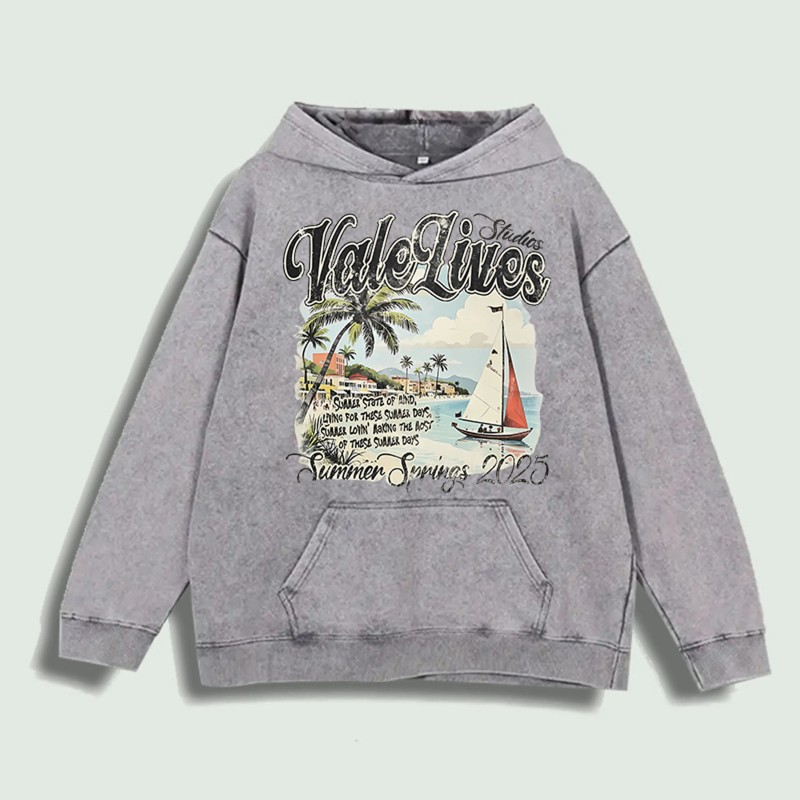 Vale Lives Summer Scene Graphic Hoodie 100% Cotton US Warehouse