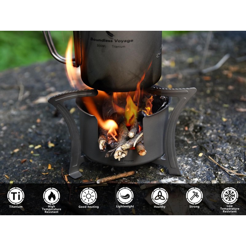 Boundless Voyage Camping Alcohol Stove Ultralight Titanium Wood Stove Outdoor