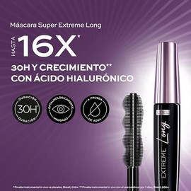 - Super Extreme Long Máscara de Pestañas 9g, Efecto Volumen Extremo 30 Horas, con Ácido Hialurónico, Estimula el Crecmiento de Pestañas, Hasta 16...  