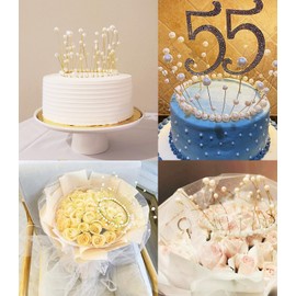 Honbay - Tocado hecho a mano de perlas blancas y doradas, decoración de tartas, corona de princesa, tiara para bodas, cumpleaños o fiestas (blanco)