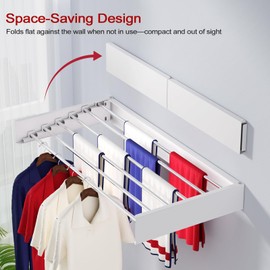 SOLVESTIS Wall Mounted Drying Rack 40", Foldable Laundry Drying Rack with Stainless Steel Rods, Retractable Laundry Space Saver for Indoor & Outdoor Use, Include Wall Template