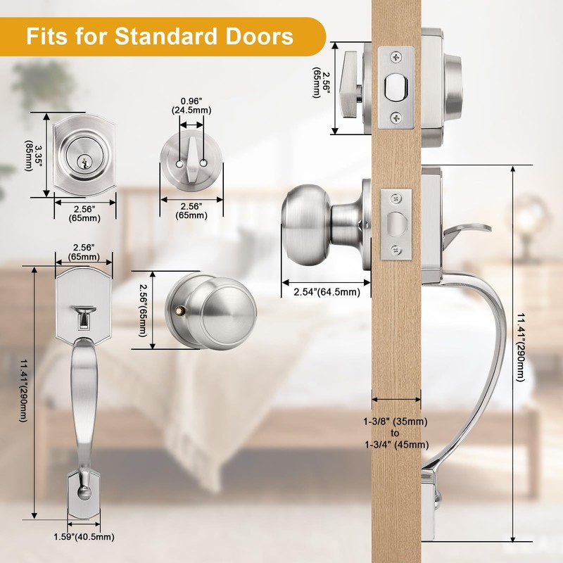 Probrico Brushed Nickel Door Locks for Front Door, Entry Door