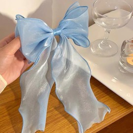 Uoocg Silky Hair Bow Women's Hair Clip with Large Bow French Hair Bows Clip for Women Girls (Blue)