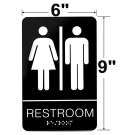 1-Pack Restroom Sign, 9" x 6" Bathroom Sign For Business - Unisex Braille Restroom Sign with Strong Tape for Office/Bathroom/Door or Wall Decor