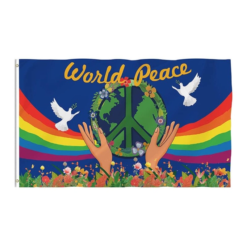 Hztyyier World Peace Flag Dove Rainbow Signs Double Printed World