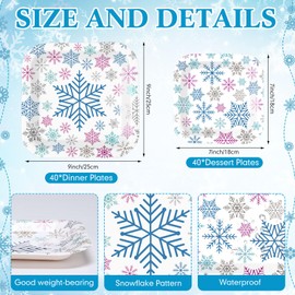 Shellwei 80 Pcs Blue Christmas Snowflake Paper Plates Including 9 Inch Dinner Party Plates 7 Inch Dessert Plates Disposable Square Paper Plates for Winter Party Christmas Party Decoration