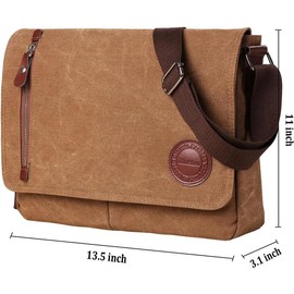 Vintage Canvas Satchel Messenger Bag for Men Women,Travel Shoulder bag 13.5" Laptop Bags Bookbag (Coffee) - Color: Coffee