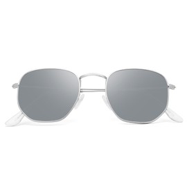 YWWPMDOF Polarized Sunglasses for Womens Men Trendy Square Hexagonal Flat Mirrored Sun Glasses UV Protection