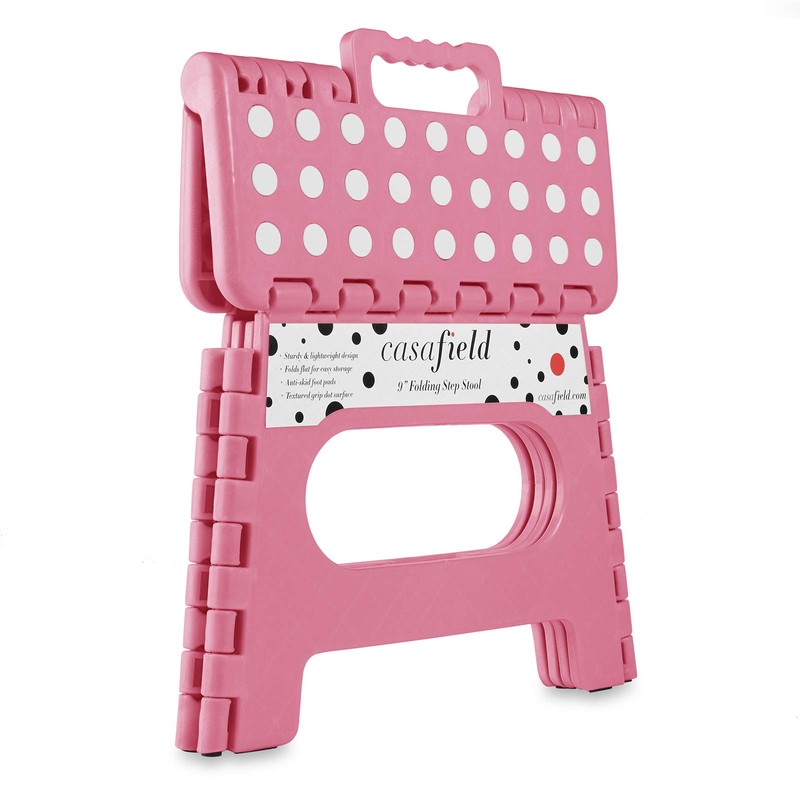 Casafield 9" Folding Step Stool with Handle, Pink - Portable