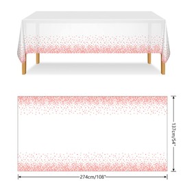 ELECLAND White and Rose Gold Plastic Party Tablecloth, 137 x 274 cm, Rose Gold Dot Confetti Tablecloth, Rectangular Party Tablecloth for Picnic, Wedding, Birthday Decoration