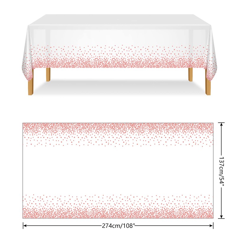 ELECLAND White and Rose Gold Plastic Party Tablecloth, 137 x