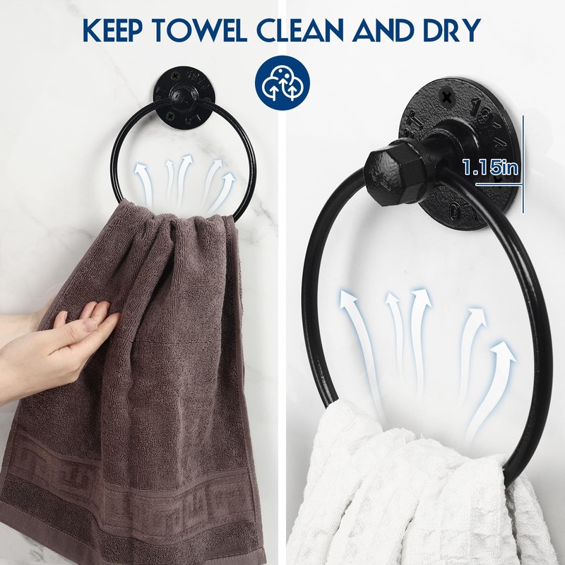Industrial Towel Ring Rustic Pipe Hand Towel Holder Wall Mounted