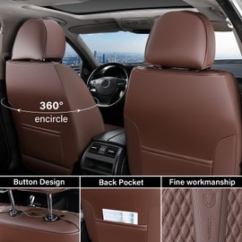 Coverado Front Seat Covers, Car Seat Covers Front Seats, Nappa Leather Seat Covers for Cars, Waterproof Seat Covers with Lumbar Support Universal Fit for Most Cars SUV Trucks (Front, Coffee)