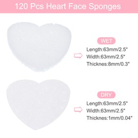 uxcell 120 Count Compressed Facial Sponges Heart-Shaped Face Cleansing Sponges Pads for Daily Skincare Routines at Home, Kitchen, White