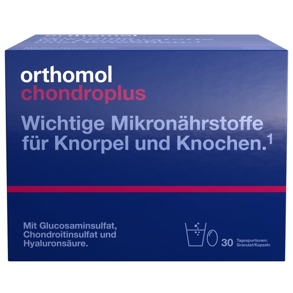 Orthomol chondroplus - Nutrients for Cartilage and Bones - with Glucosamine, Chondroitin Sulphate and Hyaluronic Acid - Granules/Capsules of 30 x Daily Servings