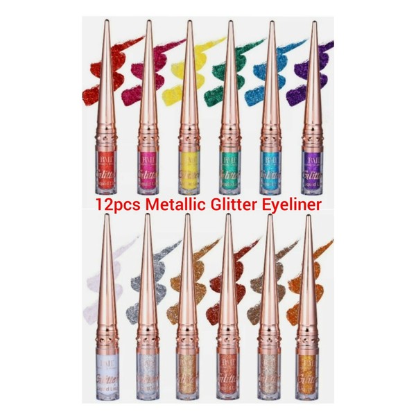 12pcs Romantic Beauty Metallic Glitter Eye Liners 12 Eyeliner Assorted Colors